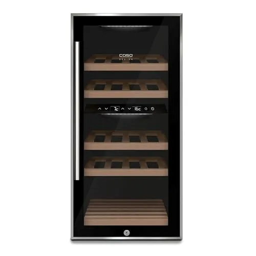 Caso WineComfort 24 black Weinkühlschrank - Weinkühlschrank für 24 Flaschen mit 2 Temperaturzonen (5-20°C), ideal für die perfekte Lagerung von Rot- und Weißwein. Elegantes Design mit UV-Filterglas und Touch-Bedienfeld.