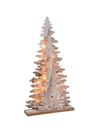 Holz Fensterdeko Tannenbaum 45 cm - Festliche LED Tischdeko - Weihnachtlicher Zierschmuck, 15 warmweiße LEDs für stimmungsvolle Beleuchtung, ideal für die gemütliche Winterzeit, batteriebetrieben und perfekt für den Innenbereich.
