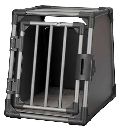 Trixie Transportbox für Hunde, Aluminium, grau - Hundebox aus robustem Aluminium für sicheren Transport, mit breiten Gittereinsätzen und rutschfester Liegematte für maximalen Komfort und Hygiene.