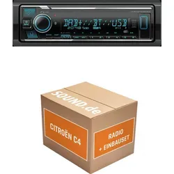 Kenwood KMM BT508DAB Autoradio Einbaupaket für Citroën C4 - Komplettset für den einfachen Austausch des Autoradios in Ihrem Citroën C4 (2004-2010). Inklusive Kenwood KMM BT508DAB, Lenkradinterface und Radioblende – alles für einen reibungslosen Einbau.