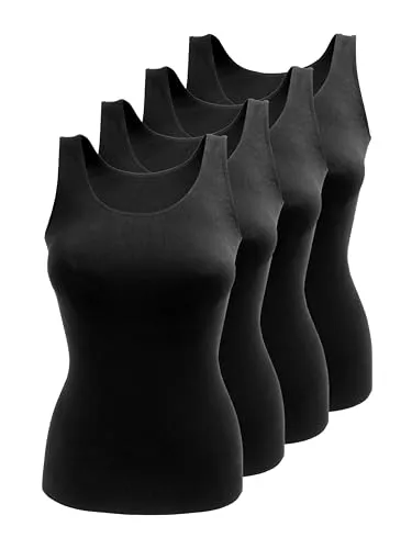 Yenita 4er Pack Damen Seamless Unterhemden, Schwarz, Gr. S - Nahtlose Damen Spaghetti-Tops von Yenita im 4er Pack aus hochwertiger Mikrofaser, die sich perfekt an deinen Körper anschmiegen. Ideal für den täglichen Gebrauch und vielseitig kombinierbar.