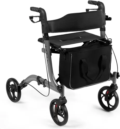 COSTWAY Aluminium Rollator, Reiserollator, Leichtgewichtrollator höhenverstellbar mit abnehmbarem Aufbewahrungsbeutel, Grau