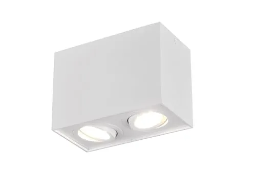 meineWunschleuchte Eckiger 2-flammiger Aufbaustrahler aus Metall Weiß matt - Eleganter 2-flammiger Aufbaustrahler aus mattweißem Metall, dimmbar in 3 Stufen. Ideal für stimmungsvolle Beleuchtung in jedem Raum, mit austauschbaren GU10 LED-Leuchtmitteln.