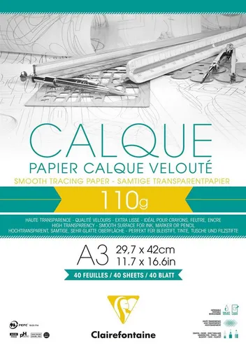 CLAIREFONTAINE Transparentpapier A3 gelb 40 Blätter 110g - Hochwertiges CLAIREFONTAINE Transparentpapier in A3, ideal für kreative Projekte. Mit 40 Blättern in leuchtendem Gelb und 110g/m² überzeugt es durch seine Vielseitigkeit und Farbintensität.