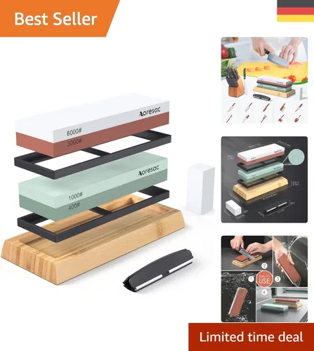 Doppelseitiges Schleifstein Set mit Bambusbasis zum mühelosen Schärfen von Me...