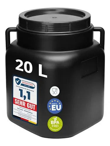Garronda 20 Liter BPA-freies quadratisches Fass und Futtertonne Weithalsfass Wassertank und Behälter mit Deckel für Sauerkraut sowie Surfass Pökelfass für Fleisch GD-0088, Schwarz