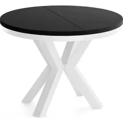 WFL Group Esstisch, Rund, Schwarz, 100x76 cm – Ausziehbar für 8 Personen - Moderner runder Esstisch aus Holzwerkstoff mit stabilem X-Gestell, ausziehbar für bis zu 8 Personen. Ideal für Dinnerpartys, kratz- und stoßfeste Oberfläche, nachhaltig in der EU produziert.
