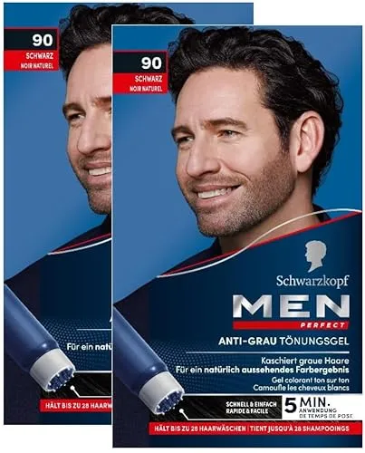 Men Perfect Anti-Grau Tönungs-Gel 90 Schwarz (2x 80 ml), Haarfarbe für Männer blendet graue Haare aus, Anti-Grau Tönung für ein natürlich aussehendes Ergebnis