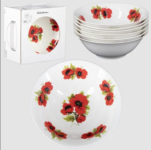 Suppenteller-Set, 6 St Mohnblumen, Ø18 cm Essteller,Suppenschalen