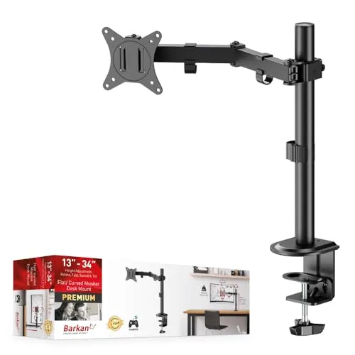 Barkan Monitor Halterung Einarm 13-34 Zoll LED/LCD Schreibtisch Bildschirm Halterung,Monitor Tischhalterung neigbar/schwenkbar/höhenverstellbar, Ergonomischer, hält bis 8Kg