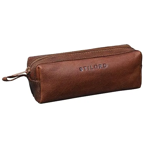 STILORD Linus Etui Leder Vintage Herren Damen Stifteetui Lederetui Federmappe quadratisch Stiftetasche echtes Rindsleder Farbe:maraska - braun