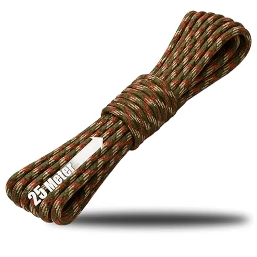 COM-FOUR® Paracord Schnur Ø 4 mm, 25 m - Seil mit 7 Kern Strängen für Boot, Camping, Outdoor - Nylonseil mit 250 Kg Tragkraft - Zeltseil, Abspannseil, Allzweckseil