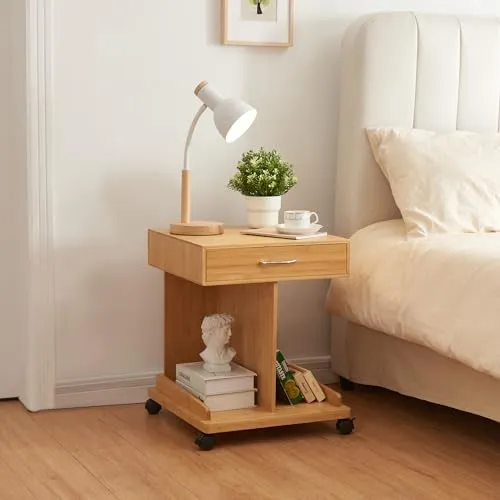 [en.casa] Jokkmokk Beistelltisch mit Rollen - Beistelltisch fürs Wohnzimmer mit Schublade und vier Rollen für einfache Mobilität, ideal als Nachttisch oder Ablage im Wohnzimmer.