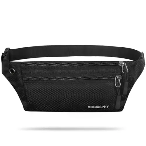Bauchtasche Sport für Damen und Herren Gürteltasche Flach Hüfttasche Wasserdicht Sporttasche Outdoor Laufgürtel Waist Bag mit Kopfhöreranlass für Camping Wandern Fitness Fahrrad Reisen Jadg Schwarz