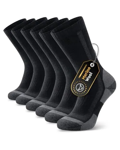 Ruixue Merino Wandersocken Herren & Damen, Outdoor Socken Trekkingsocken, Merinowolle Sportsocken Laufsocken Sneakersocken für Herren, Damen & Kinder[3 Paar], Schwarz-3PACK, 39-42