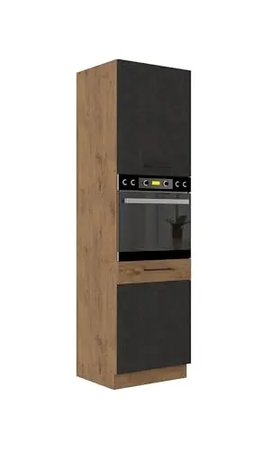 Vigo Hochschrank 60 cm Eiche Lancelot Matera Grau - Einbauküchen-Komponenten mit stilvollem Design, ausgestattet mit zwei Türen und einer praktischen Nische für Ihre Küchenutensilien.