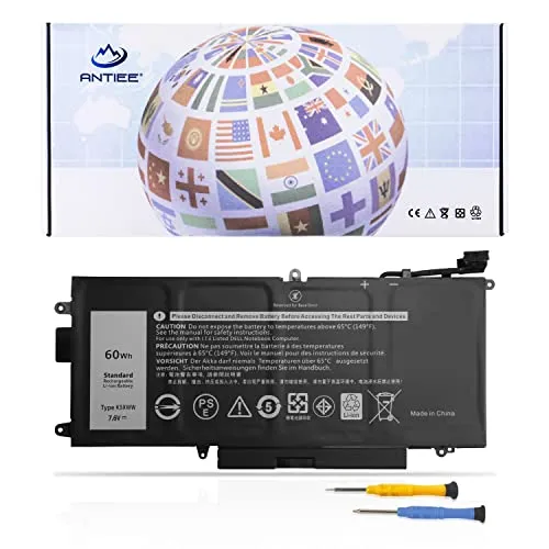 ANTIEE 7.6V 60Wh K5XWW Laptop Akku Kompatibel mit Dell Latitude 5289 7389 7390 E5289 P29S001 P29S002 2-in-1 Series Notebook 6CYH6 71TG4 725KY J0PGR N18GG 7500mAh 4-Cell