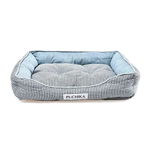 PUCHIKA Hundebett kleine Hunde, Hundebett waschbar, Hundebett Grosse Hunde, Hundekissen mit abnehmbares Kissen, Hundesofa, rutschfest, Oxford-Stoffboden, L x W (75 x 59) cm, Blaugrau