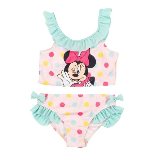 United Labels Disney Minnie Mouse Bikini für Mädchen mit Rüschen, Rosa Türkis, 110-116, Zweiteiliger Badeanzug, Bademode Kinder