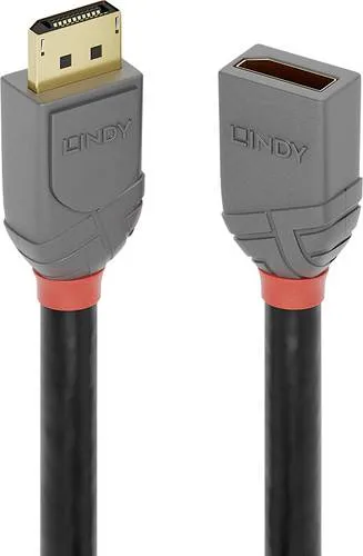 LINDY DisplayPort Verlängerungskabel DisplayPort Stecker, DisplayPort Buchse 1.00m Anthrazit, Schwarz, Rot 36496 vergoldete