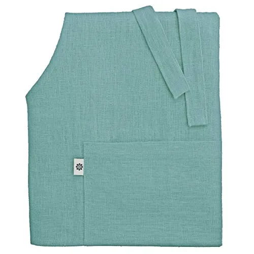 Linen & Cotton Luxus Schürze, Küchenschürze, Kochschürze, Grillschürze ELLA, 100% Leinen - 70 x 84cm (Türkis)