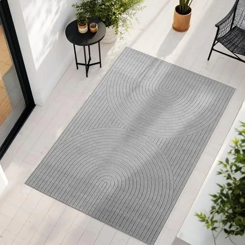 Teppium, Teppich Wohnzimmer, Schlafzimmer, Wintergarten, Kurzflor Grau, Hoch-Tief-Effekt, weich & waschbar, Outdoor geeignet, pflegeleicht, 120x170 cm