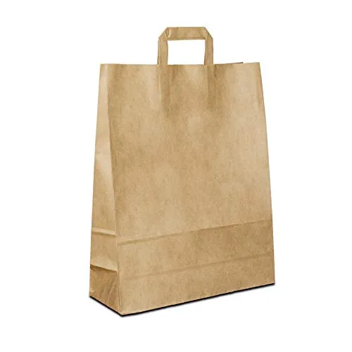 Papiertüten Braun mit Flach-Henkel I 250 Stk. 26+12x35cm I Papiertragetasche für Einzelhandel, Hochzeit, Geburtstag, TO-GO I Geschenktüten aus Kraftpapier I HUTNER