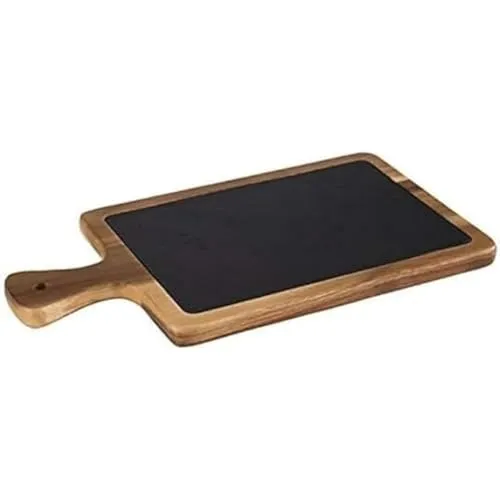 APS 811 Servierbrett 2-teilig aus Akazienholz und Schiefer - Praktisches Servierbrett (33 x 20 cm) mit Akazienholz und Schieferplatte für rustikale Gerichte. Bleibt frisch und ist leicht zu reinigen, ideal für die moderne Küche.
