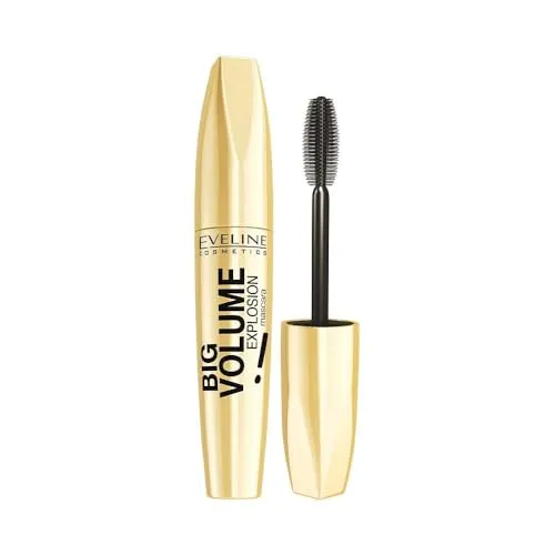 Eveline Cosmetics Big Volume Explosion Mascara - Volumengebend & Verlängernd | 20 Reihen flexibler Borsten für klumpenfreie, tiefschwarze Wimpern