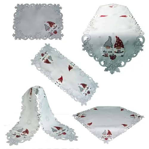 texpot Tischdecke 85 x 85 cm weiß Wichtel Weihnachten Winter Deko