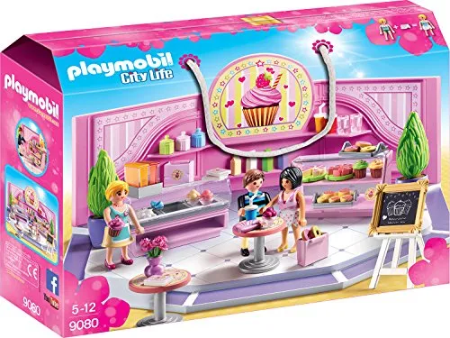 PLAYMOBIL 9080 Café Cupcake - Spielfigur Spielsets mit leckerem Café-Setup und 3 Figuren. Ideal für kreative Rollenspiele und fördert die Fantasie von Kindern. Hochwertig und leicht zu reinigen.