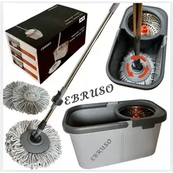 EBRUSO Putzeimer Set – Putzset mit höhenverstellbarem, rotierendem Edelstahl-Stiel (bis 149 cm), 30L Putzeimer & 2 Putzlappen (Ø 30 cm Mop) –... - Grau