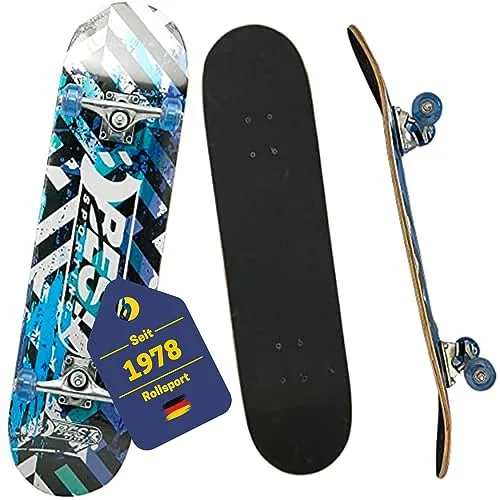 Best Sporting Skateboard Street Blue - bis 100 kg, blau/schwarz - Cruiserboard mit robustem Design, ideal für Anfänger und Fortgeschrittene, perfekt für die Straße und Freizeitfahrten.