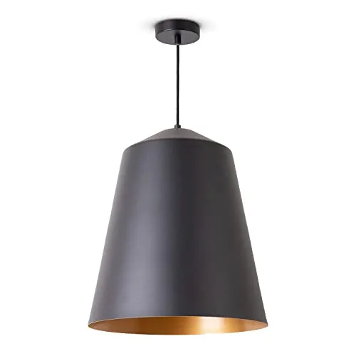 Paco Home Pendelleuchte Wohnzimmer Hängelampe Esstisch Küche Lampenschirm Lampe Industrial Design Textilkabel E27, Lampenart:Pendelleuchte - Schwarz, Farbe: Gold (Ø36.5 cm)