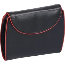 Wortmann Damen-Brieftasche Schwarz mit rotem Rand - Elegante Brieftasche mit runder Klappe, 8 Kreditkartenfächern und 2 Reißverschlussfächern. Praktische Größe von 12,5x10cm für den täglichen Einsatz.