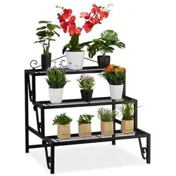 Metall Blumentreppe – 3-stufige Pflanzenleiter für drinnen und draußen - Topfpflanzenständer aus wetterfestem Eisen, ideal für Kräuter und Blumen, mit eleganter schwarzer Farbe für jeden Garten oder Balkon.