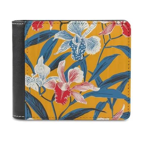 FWJZDSP Senfgelb gemustertes Herren-Geldbörsen-Modell, großes Fassungsvermögen, schlankes Leder-Geldbörsen-Kartenetui mit Ausweisfach, zweifach faltbar für den täglichen Gebrauch