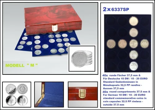 Wurzelholz Münzkassette 20 Euro in Münzkapseln 32,5mm PP SAFE 5797 M 40 Fächer