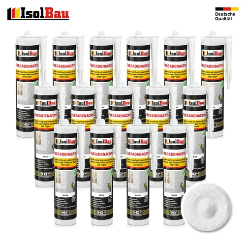 Fassadenacryl Strukturacryl Weiss 15 x 300ml - Dichtstoffe & Fugenmittel - Plastoelastische Acryl Dichtmasse mit mineralischer Körnung, ideal für innen und außen, geruchsneutral und sehr gut verarbeitbar.
