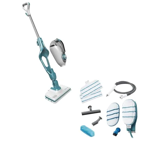 BLACK+DECKER 15-in-1 Dampfbesen Steam-mop - Vielseitiger Dampfreiniger für Böden, Fenster und Polstermöbel, mit AutoSelect-Technologie für optimale Dampfmenge, inkl. 15-tlg Zubehör für gründliche Reinigung.
