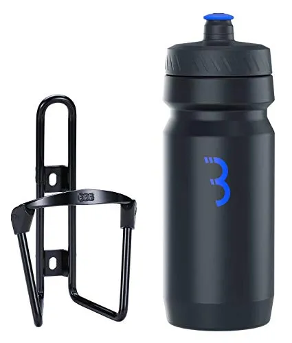 BBB Cycling Fahrrad Wasserflasche und Halter Kombination Universal Fahrrad Flaschenhalter für Rennrad und MTB CompTank und FuelTank Schwarz/Schwarz-Blau