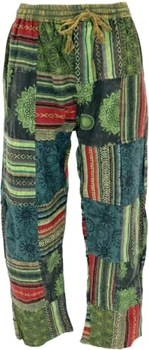 Guru-Shop Relaxhose Patchwork Yogahose - Einzigartige Goa Hose im Ethno Stil - Einzigartige Patchwork Yogahose aus 100% Baumwolle, ideal für entspannte Tage. Mit seitlichen Taschen, elastischem Bund und lässigem Schnitt. Jedes Stück ist ein Unikat. Handwäsche empfohlen.