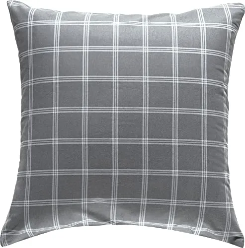 Erwin Müller Flanell Kissenbezug, Kissenhülle Karo grau Größe 80x80 cm - für kalte Nächte, flauschig weich, temperaturausgleichend, mit Reißverschluss