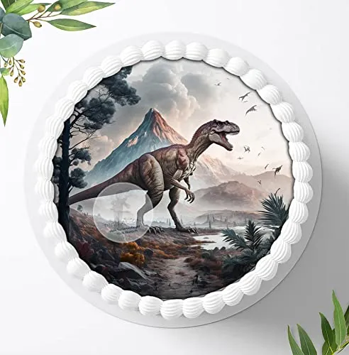 Für die Geburtstags Torte, Zuckerbild Dinosaurier, Essbares Foto für Torten, Fondant, Tortenaufleger Ø 20cm, 1203z