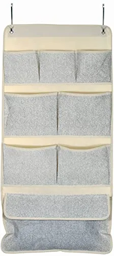 MSV Suspendre Hängeorganizer Hängeaufbewahrung Tür 8 Taschen Metallhaken spart Platz in Ihrem Kinderzimmer Badezimmer Organizer, Metall, Grey, 40x80cm