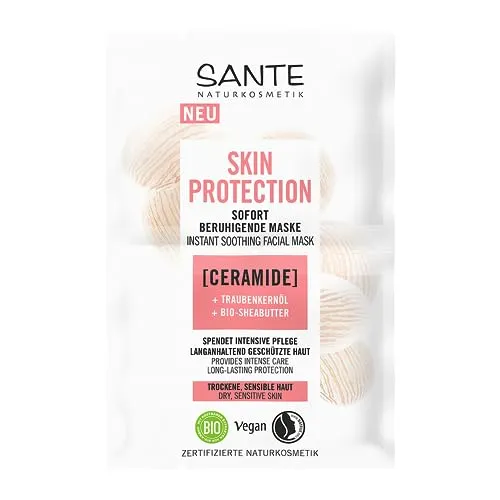 SANTE Naturkosmetik Skin Protection Sofort beruhigende Maske mit Ceramiden, Traubenkernöl & Bio-Sheabutter, feuchtigkeitsspendende Gesichtsmaske, vegane Pflegemaske für geschmeidige Haut, 8ml