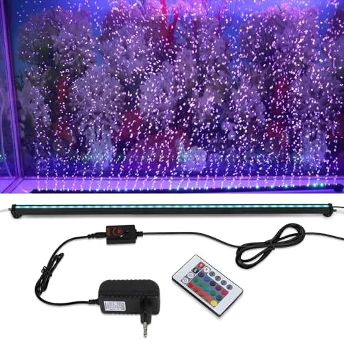 GOESWELL Aquarium Lampe - RGB LED Beleuchtung mit Fernbedienung - Beleuchtung & Abdeckungen: RGB LED Aquarium Lampe mit integrierter Blasenfunktion, 16 Farben und 4 Modi für eine bezaubernde Unterwasserwelt, wasserdicht und einfach zu installieren.