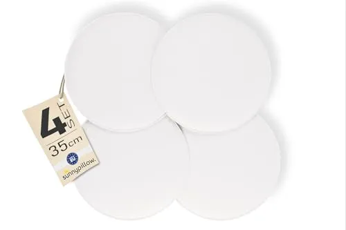 sunnypillow 4er Set Sitzkissen Filz Stuhlkissen rund Ø 36cm - gemütliche Filzkissen für Bank und Stuhl in Haus und Garten - Indoor/Outdoor - Polster Stuhlauflage, Sitzauflage - Kissen Weiß