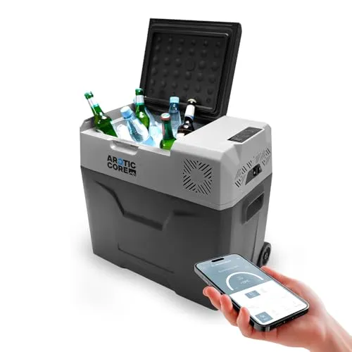Belko Kompressor Kühlbox ArcticCore 50L elektrisch, bis -20°C mit 12V DC und 230V AC Netzteil, Größe wählbar, mit App-Steuerung, Auto Kühlschrank, für Haus, Garten, Boot, LKW, Outdoor, Angeln UVM.