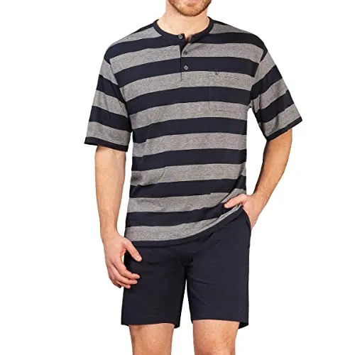 hajo Polo & Sportswear Herren Shorty Klima-Light, N- Marine/graumelan, 56 - Schlafanzüge für Herren, bügelfreies Material aus mercerisierter Baumwolle für ultimativen Komfort und eine bequeme Passform.